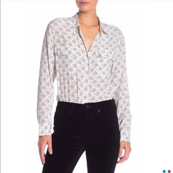Equipment Slim Signature Silk Button Down Shirt White w Black Stars size Small - Picture 1 of 11